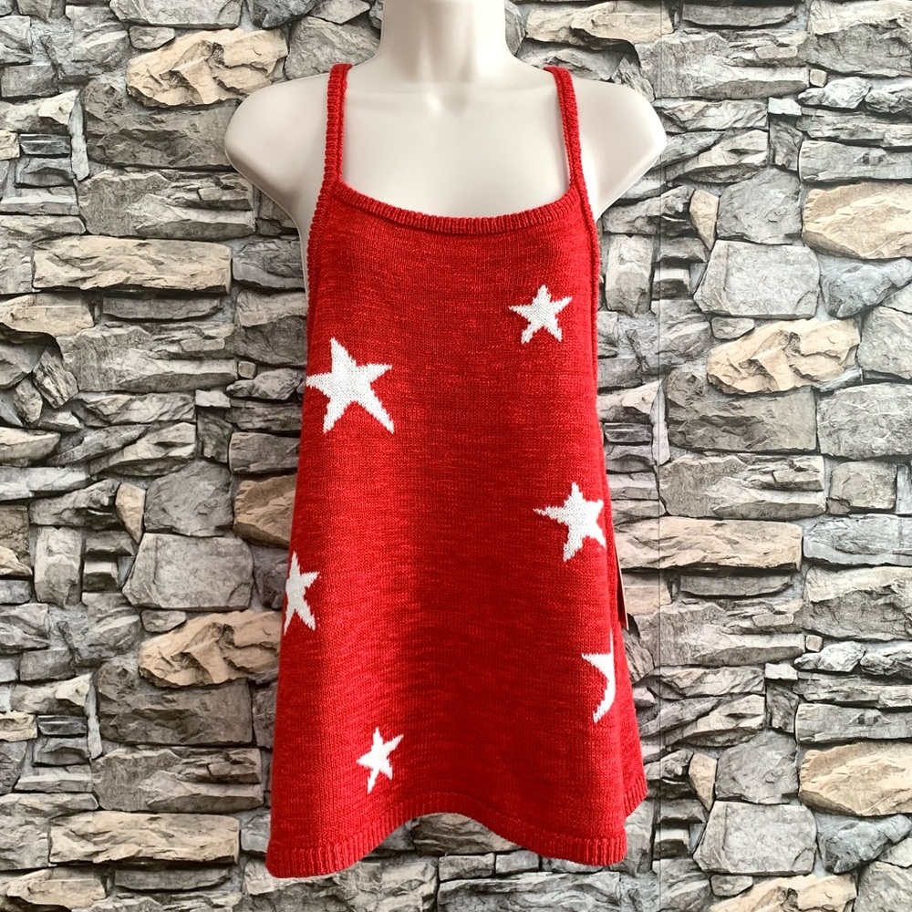 #83 Freshman 1996 Starry Americana Red Knit Crossback Sweater Juniors Tank Top - Picture 7 of 13